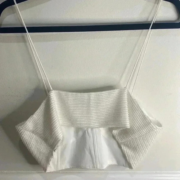 ZARA Oyster White Beaded Crop Top BNWT STUNNING Sz Medium - Picture 4 of 8